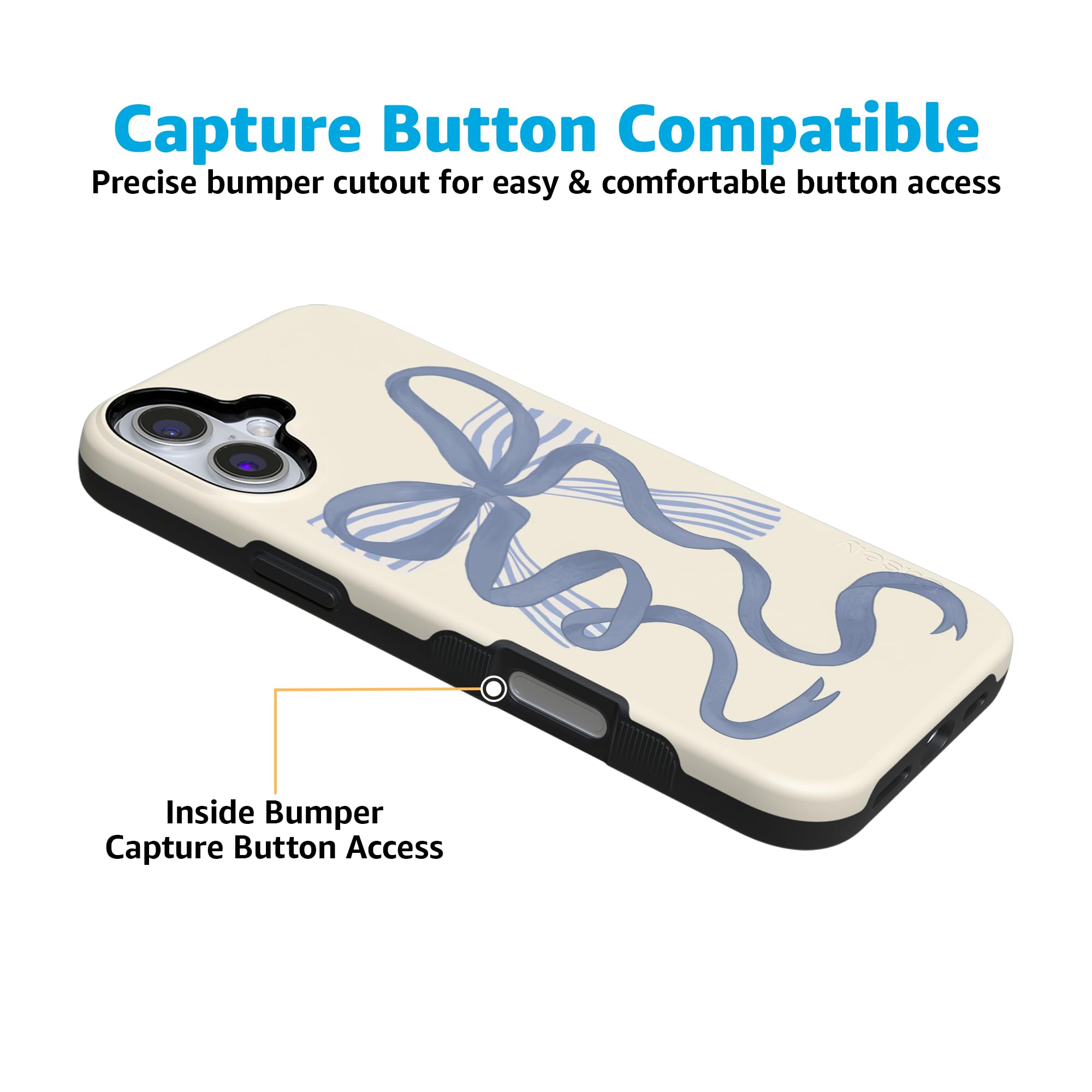 Foto 4 pulgar | Funda Para Teléfono Casely Heartstrings Blue Bow Coquette Para Iphone 16 - Venta Internacional.