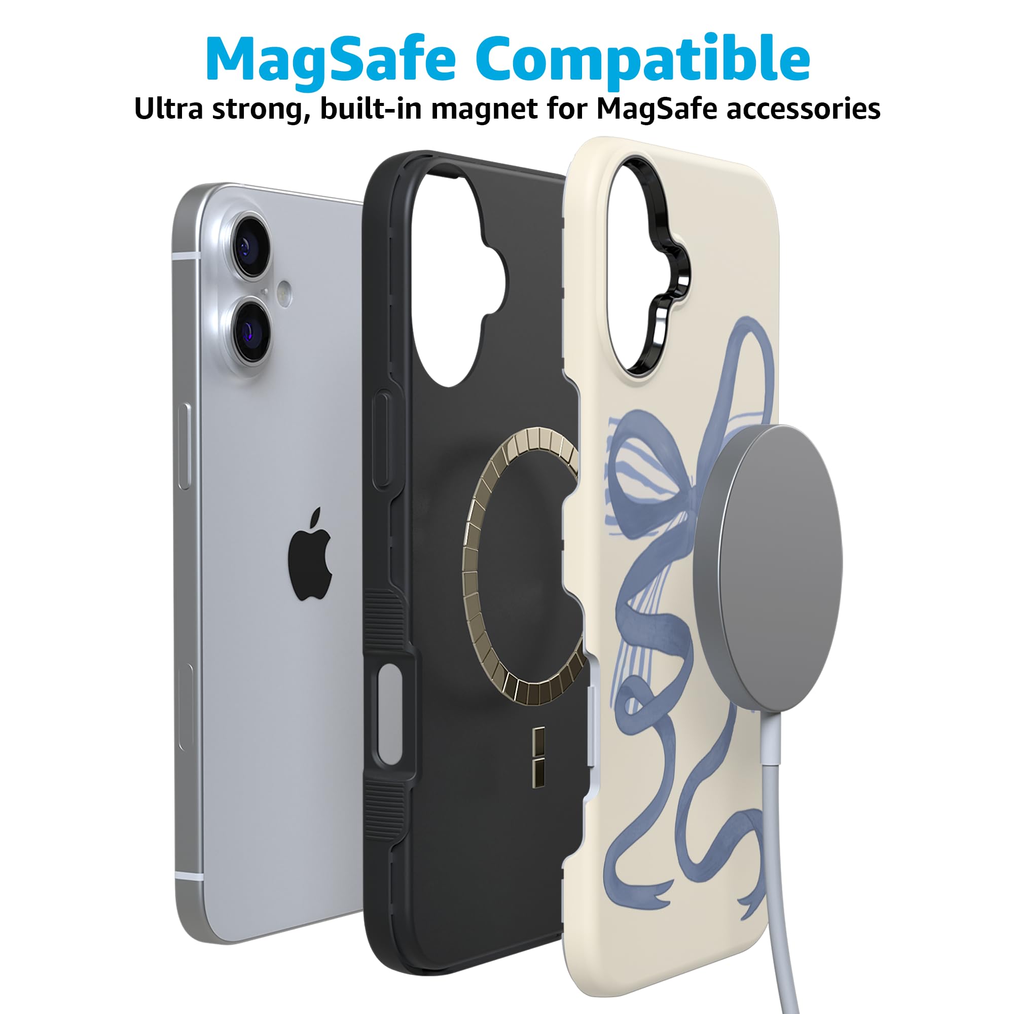 Foto 6 pulgar | Funda Para Teléfono Casely Heartstrings Blue Bow Coquette Para Iphone 16 - Venta Internacional.