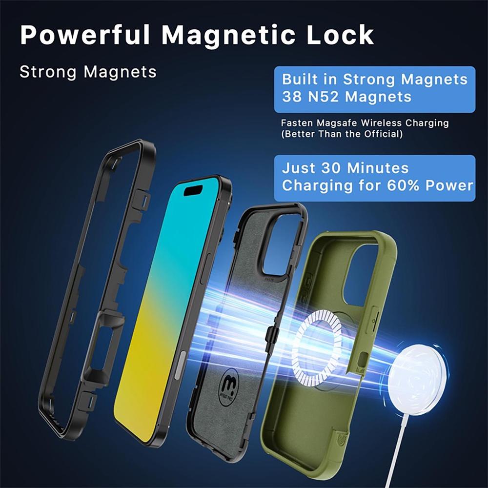 Foto 5 pulgar | . Funda Mybat Maverick Magsafe Clip Para Iphone 16 Pro - Verde Con Mica