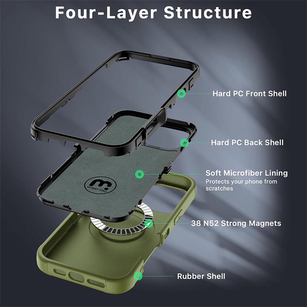 Foto 6 pulgar | . Funda Mybat Maverick Magsafe Clip Para Iphone 16 Pro - Verde Con Mica