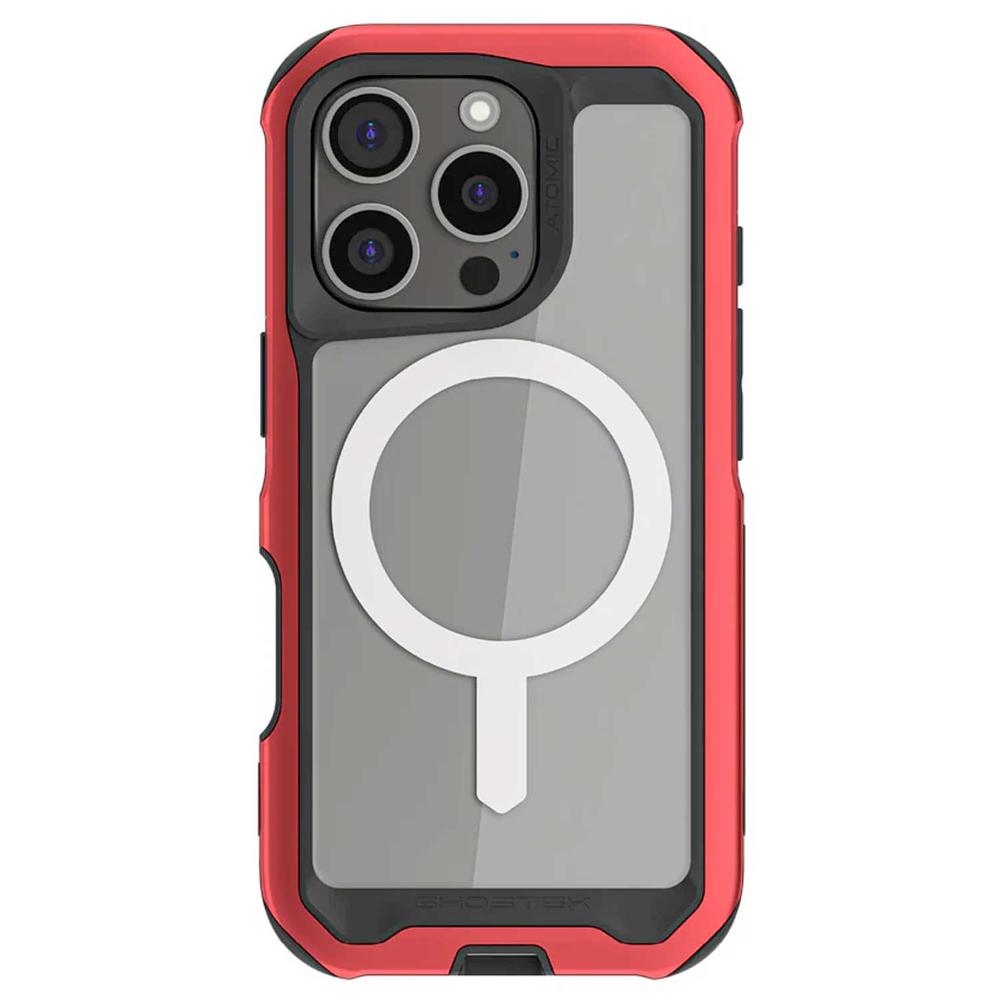 Foto 3 pulgar | Funda Ghostek Atomic para iPhone 16 Pro Max Aluminio Roja Transp Magsafe