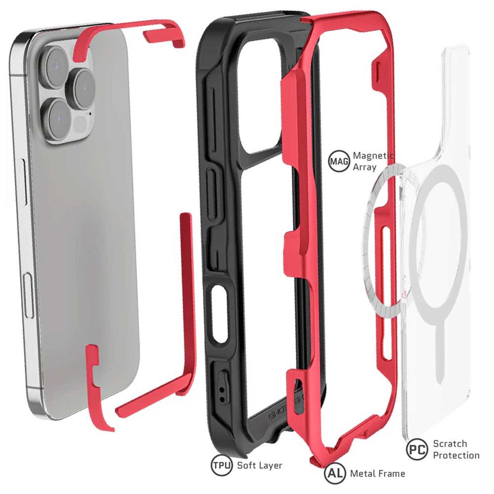 Foto 4 pulgar | Funda Ghostek Atomic para iPhone 16 Pro Max Aluminio Roja Transp Magsafe
