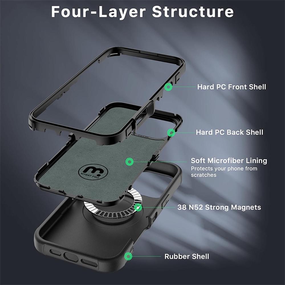 Foto 6 pulgar | . Funda Mybat Maverick Magsafe Clip Para Iphone 16 Pro - Negra Con Mica
