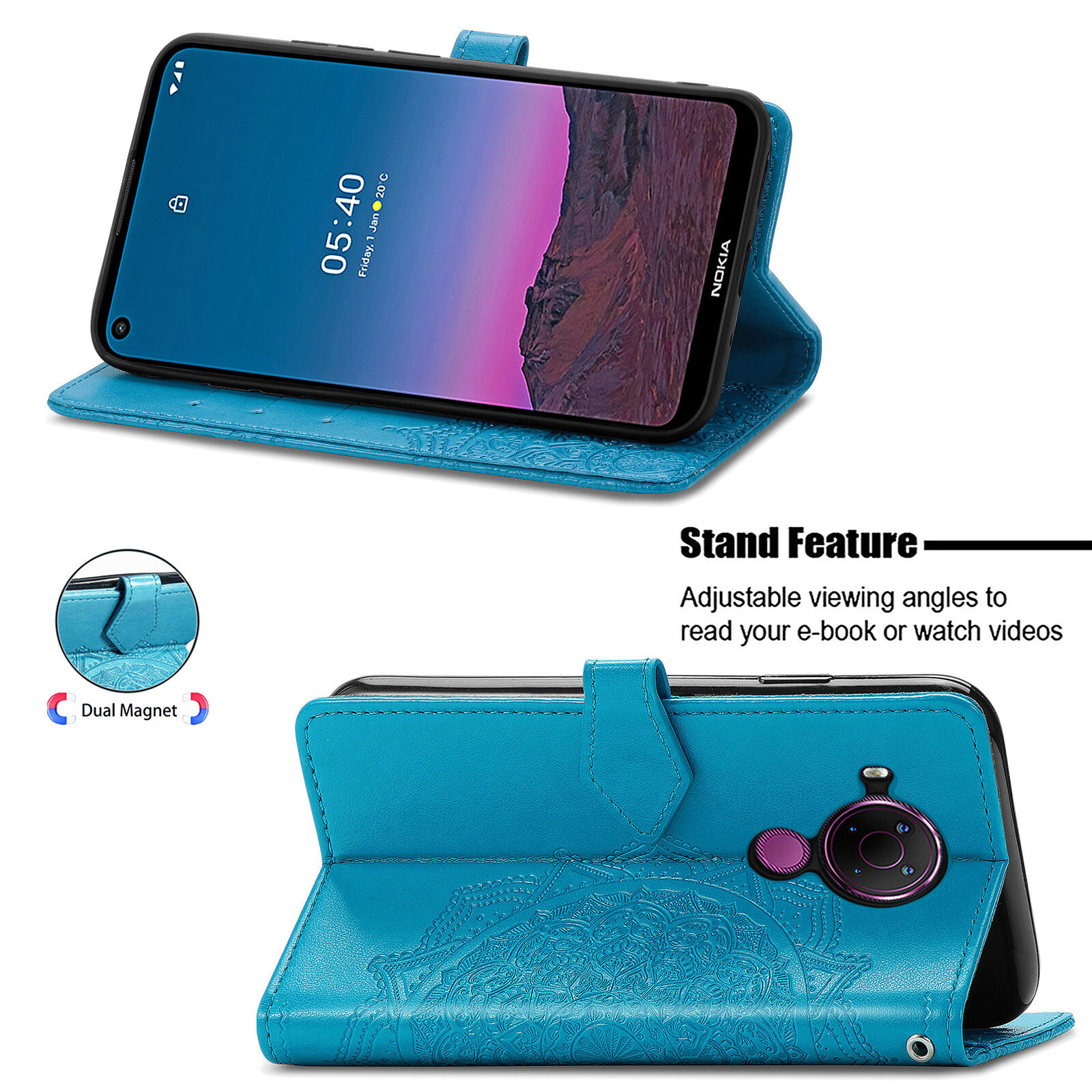 Foto 4 | Funda De Piel Tipo Cartera Para Nokia 5.4, Color Azul - Venta Internacional.