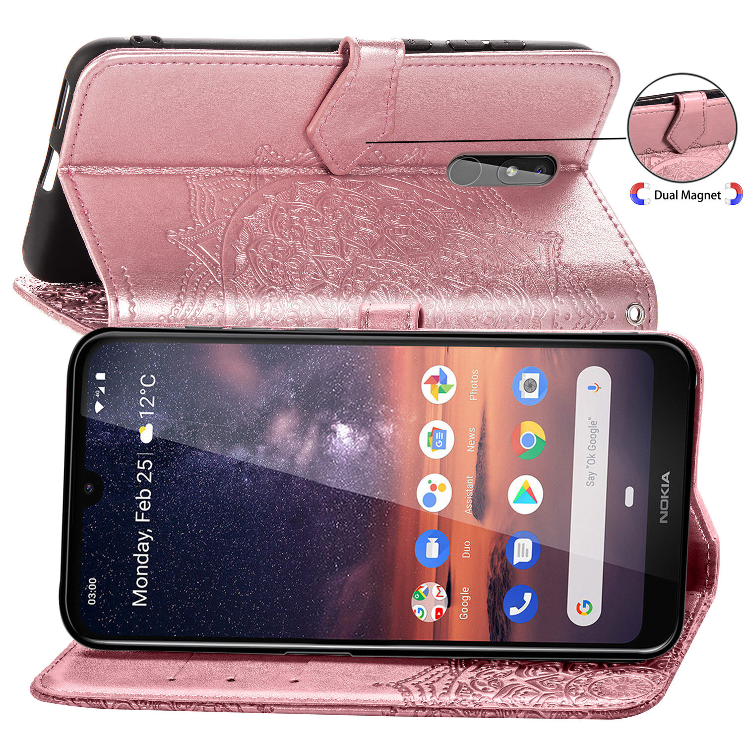 Foto 4 pulgar | Funda De Piel Tipo Cartera Para Nokia 3.2 - Oro Rosa - Venta Internacional.