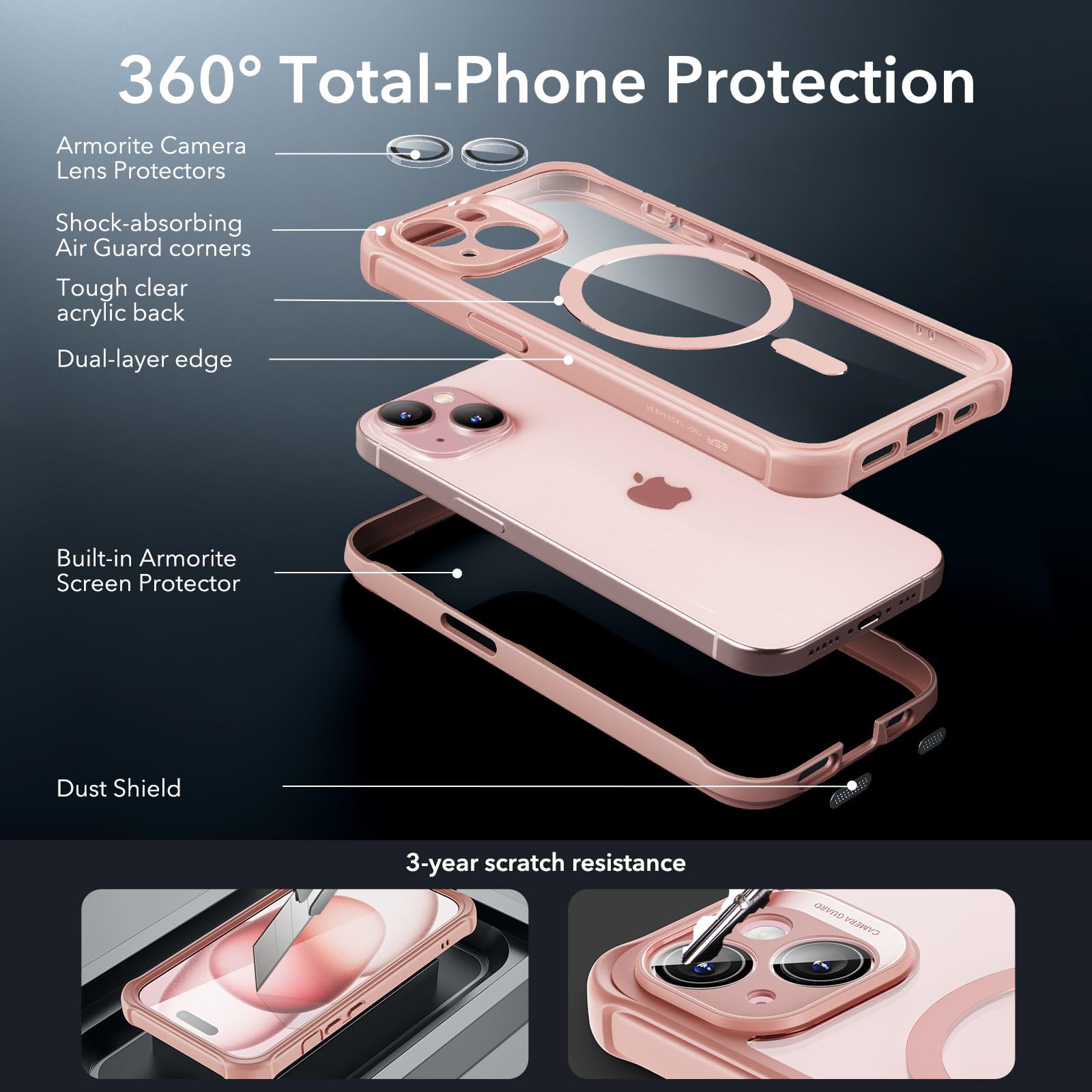 Foto 3 | Funda Magnética Esr Para Iphone 15 Con Vidrio Templado Rosa - Venta Internacional.