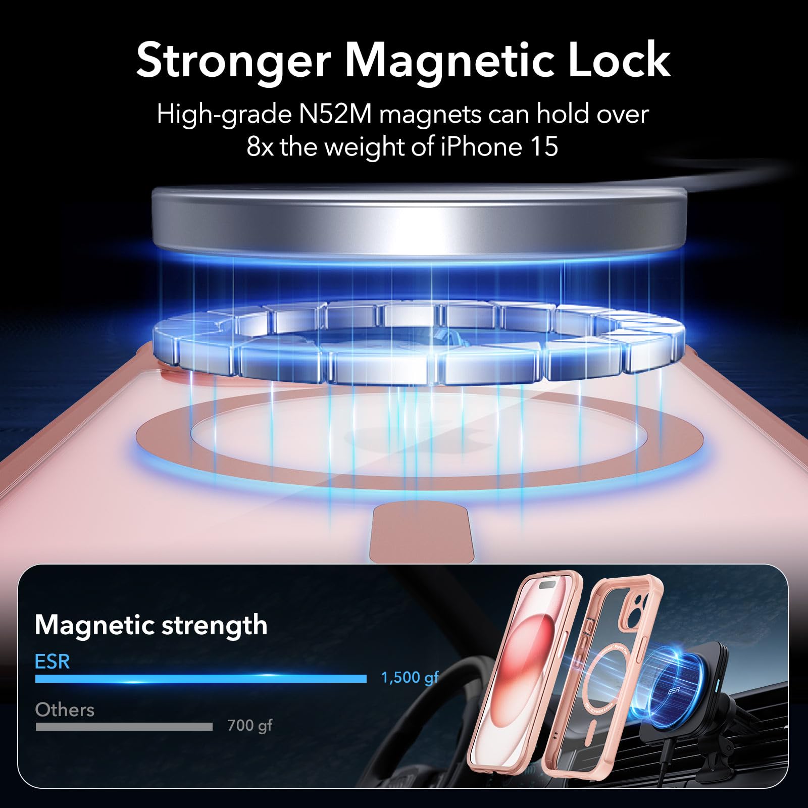 Foto 6 pulgar | Funda Magnética Esr Para Iphone 15 Con Vidrio Templado Rosa - Venta Internacional.