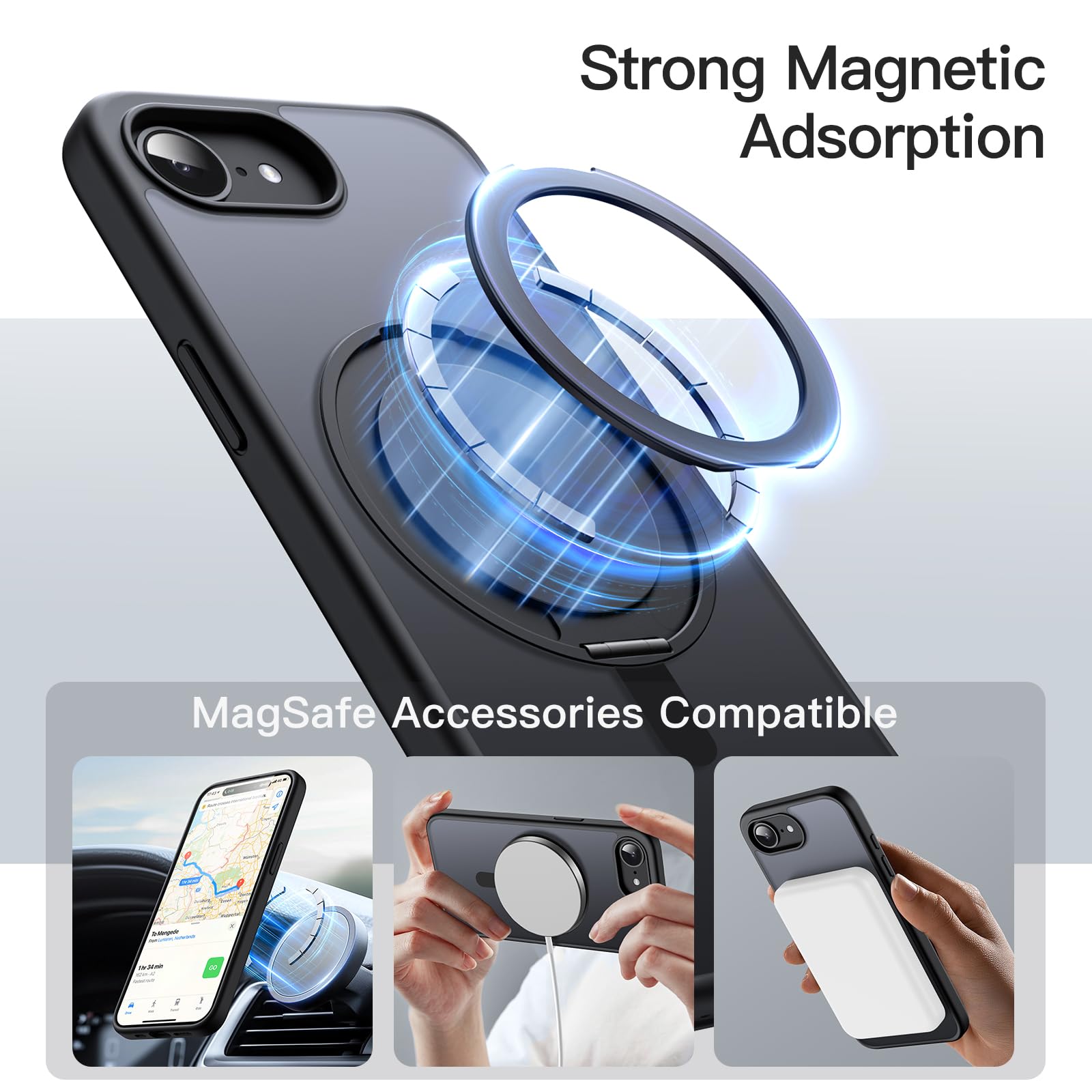Foto 5 pulgar | Funda De Teléfono Jetech Con Anillo Giratorio De 360° Para Iphone 16e, 6.1 Pulgadas, 2025 - Venta Internacional.