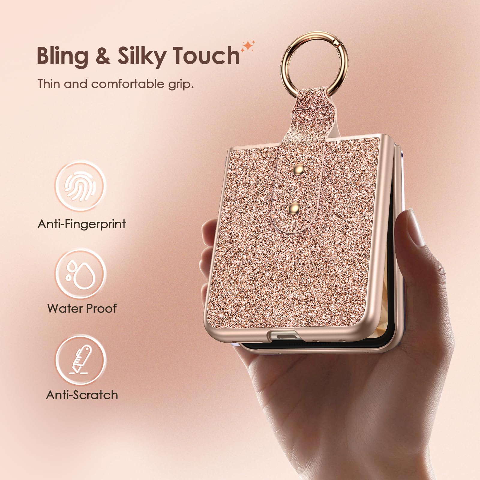 Foto 5 pulgar | Funda De Teléfono Caka Bling Para Motorola Razr 2024/2025 Rose Gold - Venta Internacional.