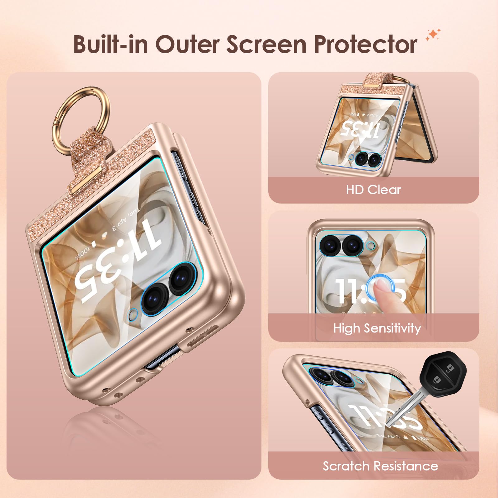 Foto 6 pulgar | Funda De Teléfono Caka Bling Para Motorola Razr 2024/2025 Rose Gold - Venta Internacional.