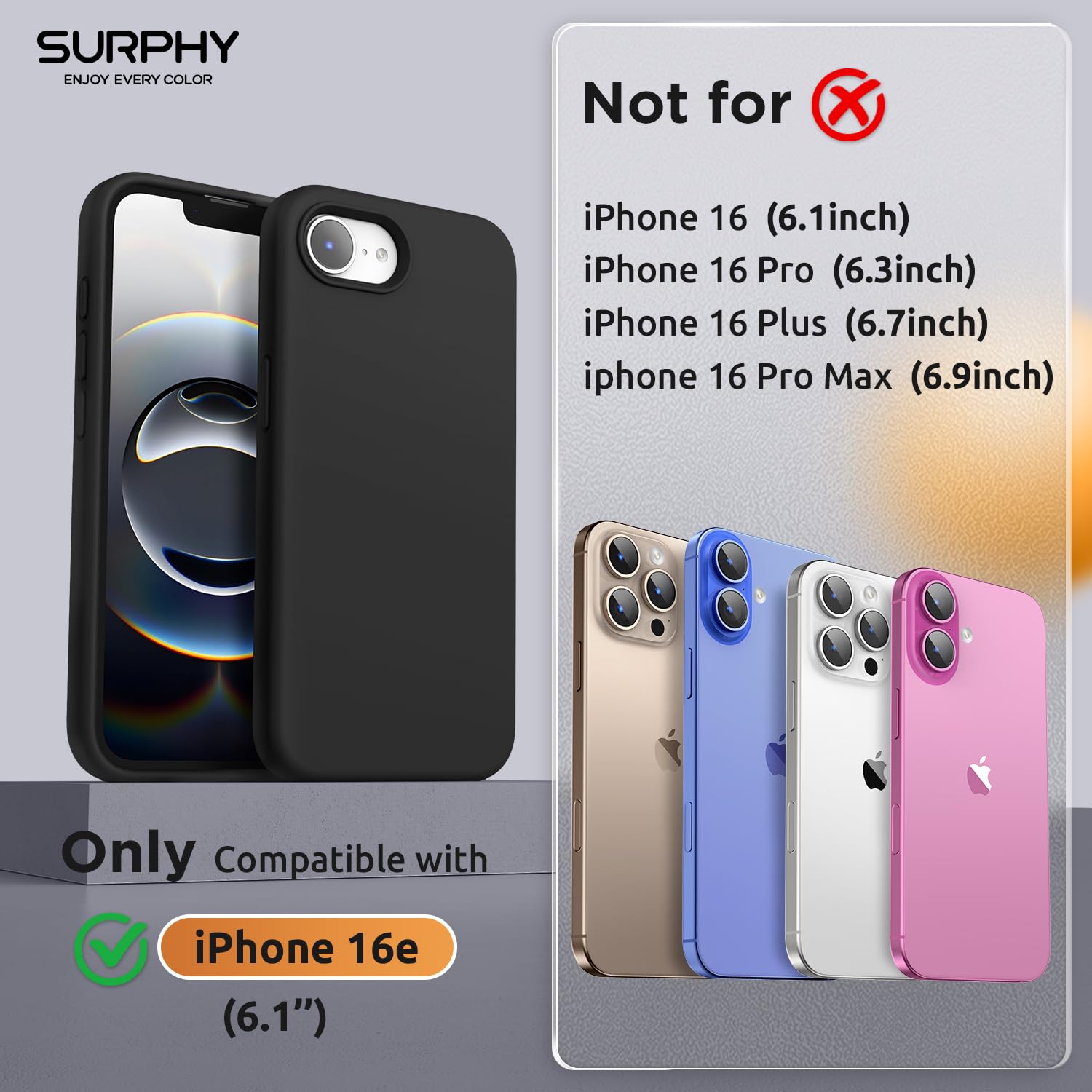 Foto 3 pulgar | Funda Surphy Para Iphone 16e Con Magsafe Con Pantalla Negra - Venta Internacional.
