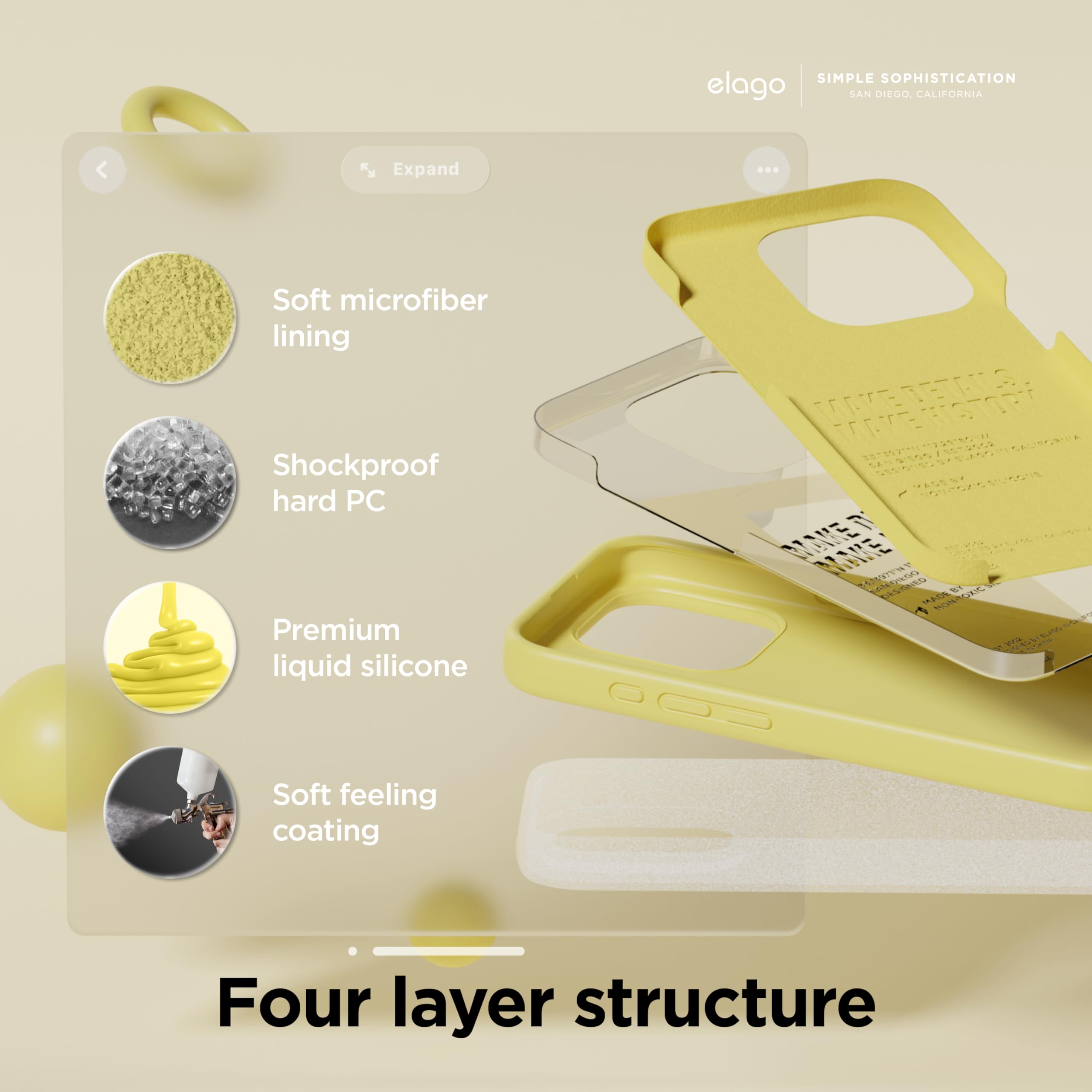 Foto 4 | Funda De Teléfono Elago Liquid Silicone Para Iphone 15 Pro Max, Color Amarillo - Venta Internacional.