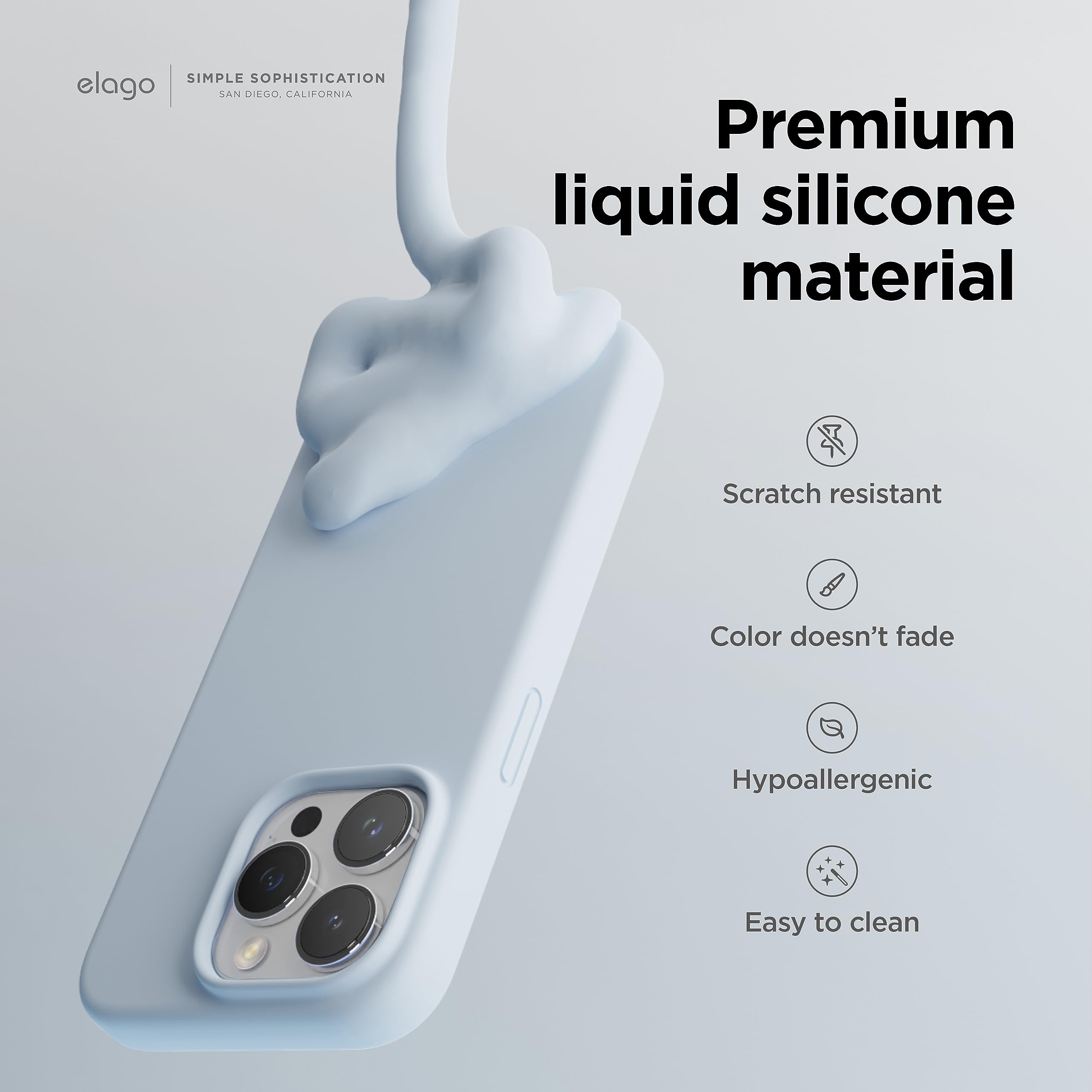 Foto 4 pulgar | Funda De Silicona Líquida Elago Para Iphone 15 Pro Max, Azul Claro - Venta Internacional.