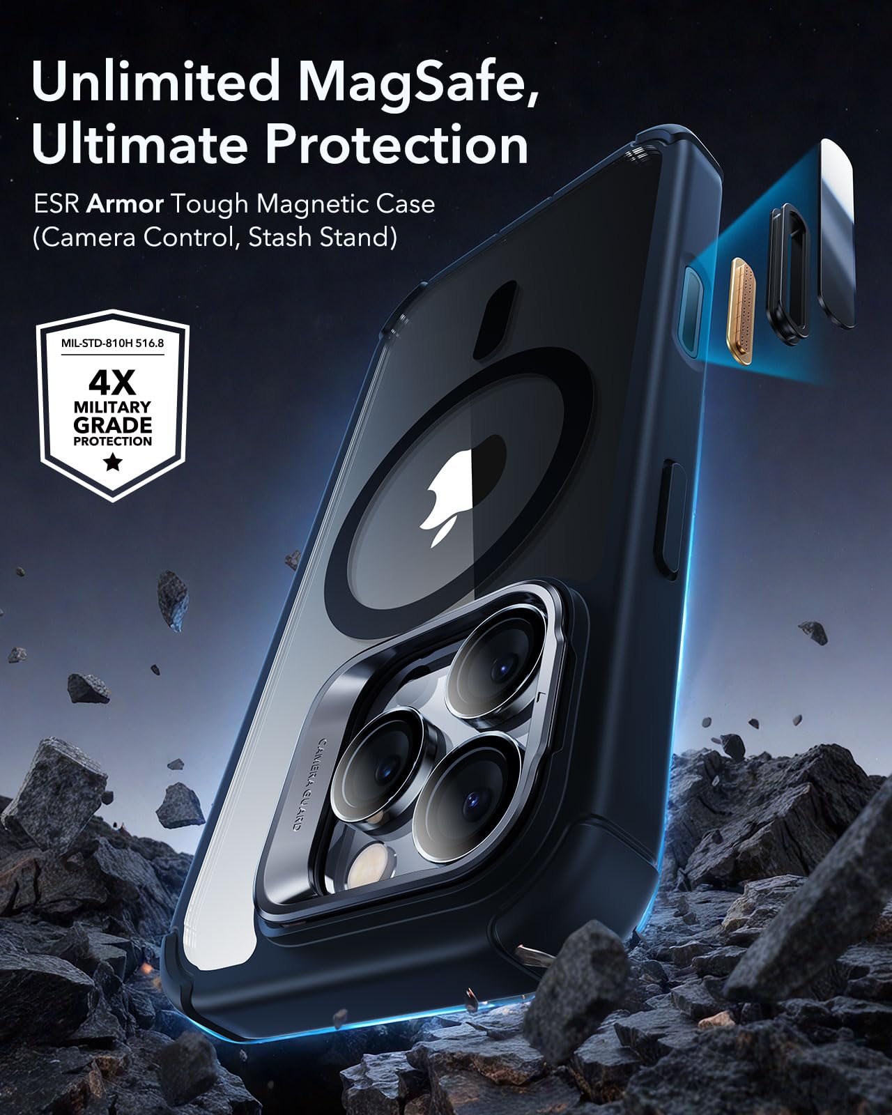 Foto 3 pulgar | Funda Esr Para Iphone 16 Pro Max Con Soporte Y Control De Cámara Bla - Venta Internacional.