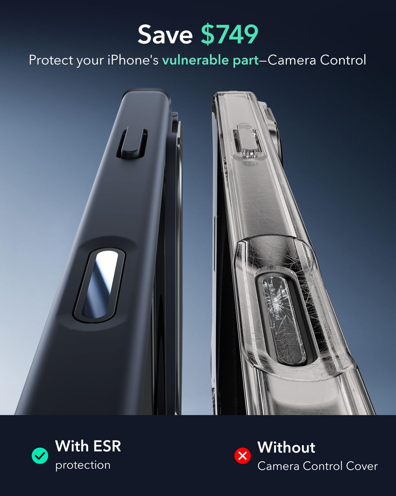 Foto 3 | Funda Esr Para Iphone 16 Pro Max Con Soporte Y Control De Cámara Bla - Venta Internacional.