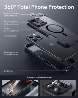 Foto 3 | Funda De Teléfono Esr Para Iphone 16 Pro Max Con Vidrio Templado Negro - Venta Internacional.