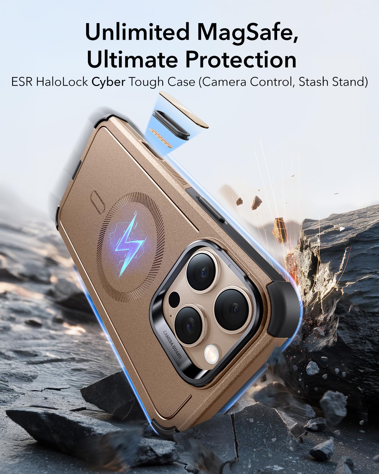 Foto 3 pulgar | Funda De Teléfono Esr Para Iphone 16 Pro Con Soporte De 7 M De Caída, Oro Rosa - Venta Internacional.
