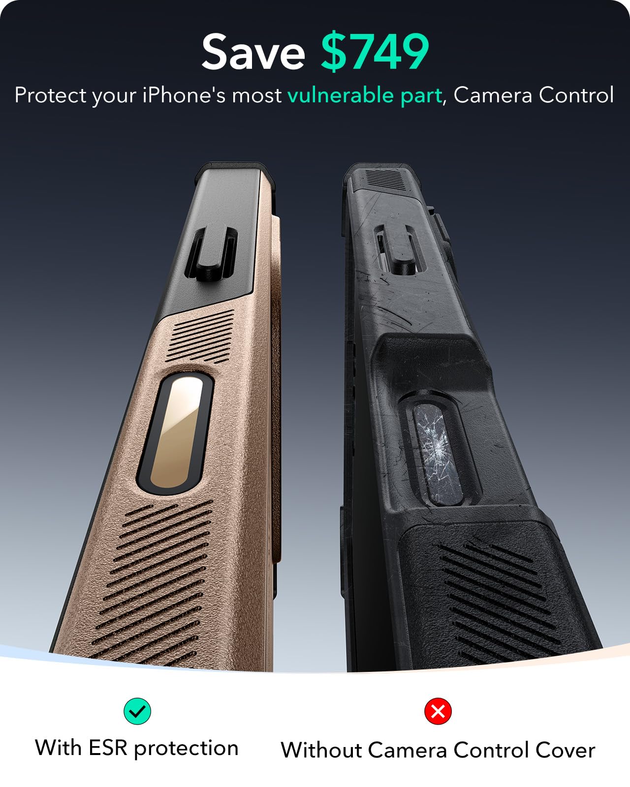 Foto 4 pulgar | Funda De Teléfono Esr Para Iphone 16 Pro Con Soporte De 7 M De Caída, Oro Rosa - Venta Internacional.