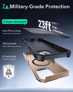 Foto 5 | Funda De Teléfono Esr Para Iphone 16 Pro Con Soporte De 7 M De Caída, Oro Rosa - Venta Internacional.