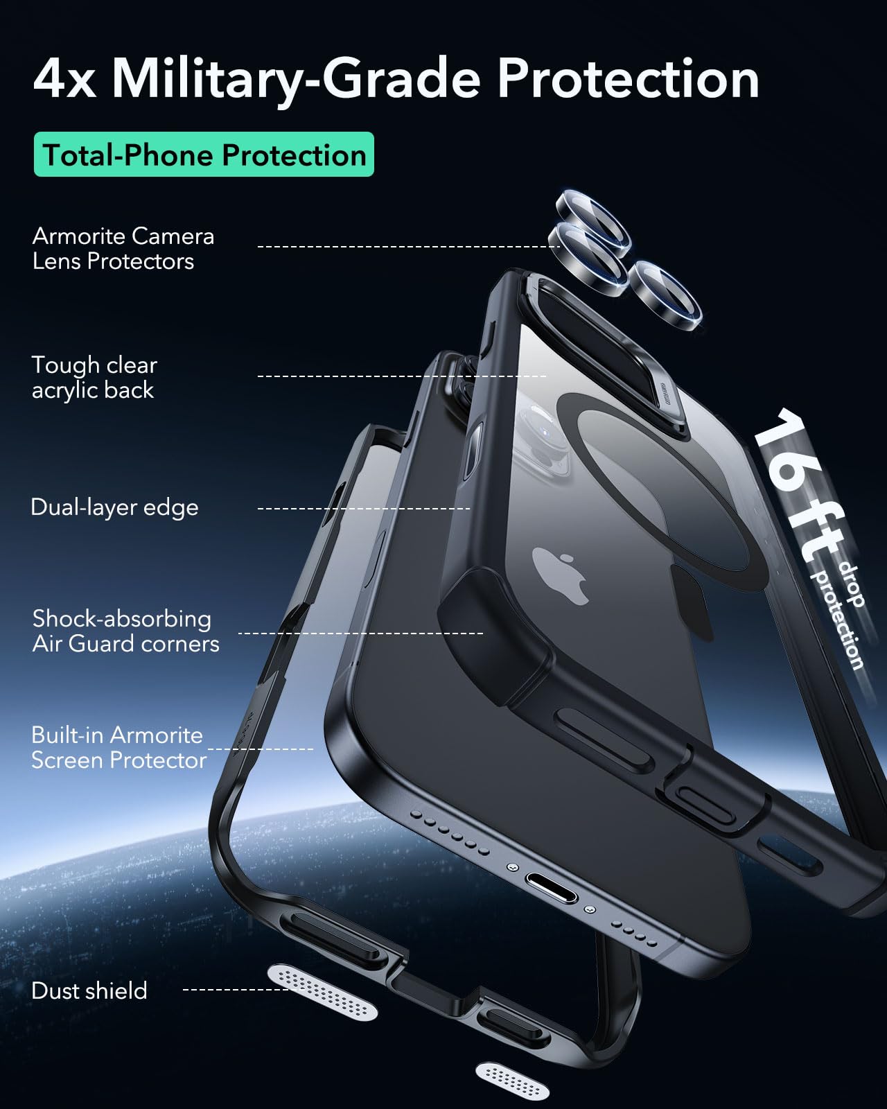 Foto 6 pulgar | Funda Esr Para Iphone 16 Pro Con Soporte, Control De Cámara Transparente - Venta Internacional.