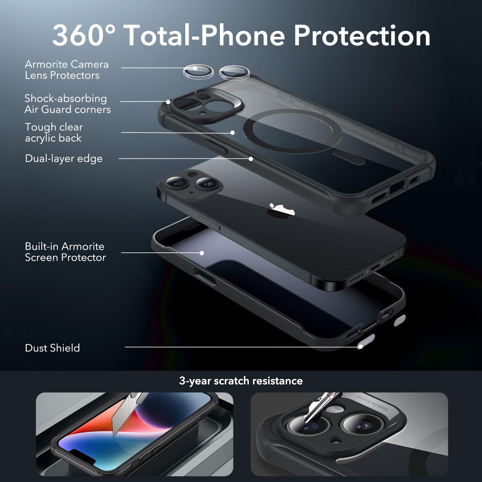 Foto 4 pulgar | Funda De Teléfono Esr Para Iphone 14 Con Vidrio Templado Negro Transparente - Venta Internacional.