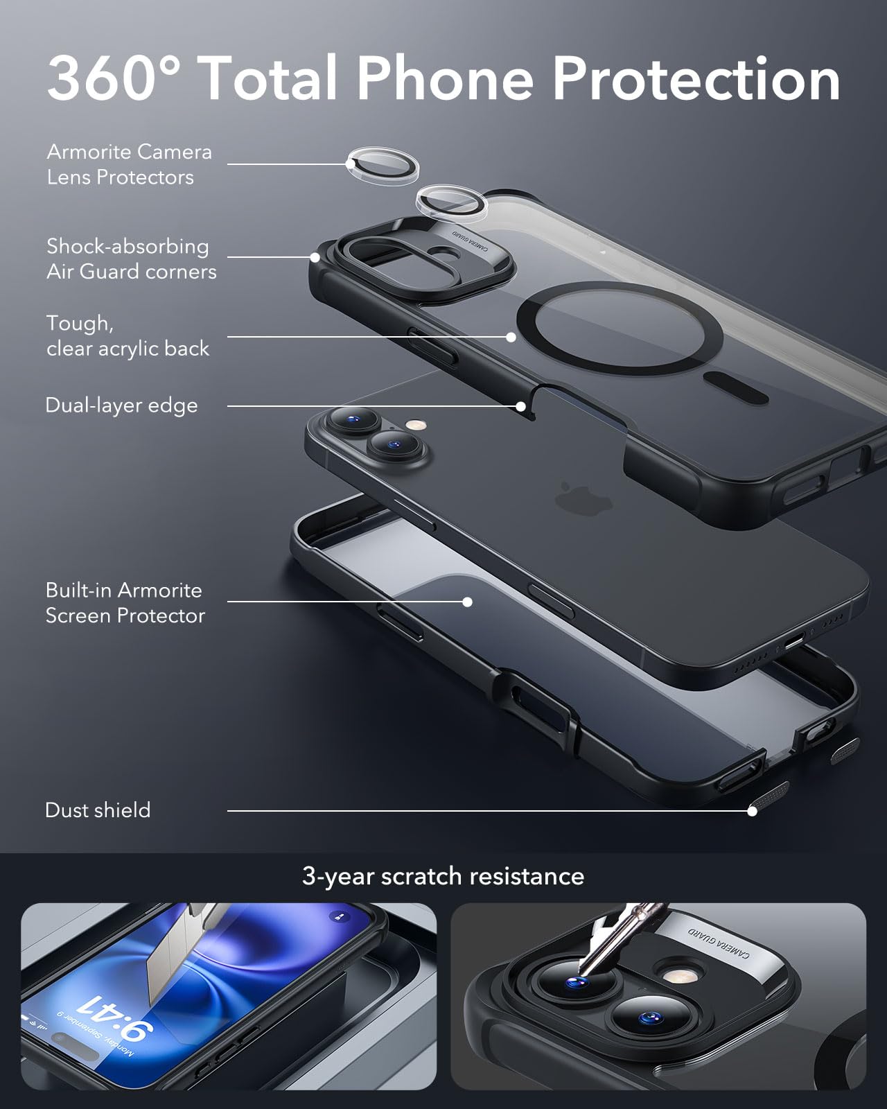 Foto 4 pulgar | Funda De Teléfono Esr Para Iphone 16 Con Vidrio Templado Negro Transparente - Venta Internacional.