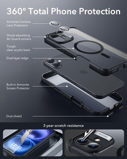 Foto 3 | Funda De Teléfono Esr Para Iphone 16 Con Vidrio Templado Negro Transparente - Venta Internacional.