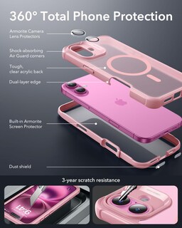 Foto 3 | Funda De Teléfono Esr Para Iphone 16 Plus Con Vidrio Templado Rosa - Venta Internacional.
