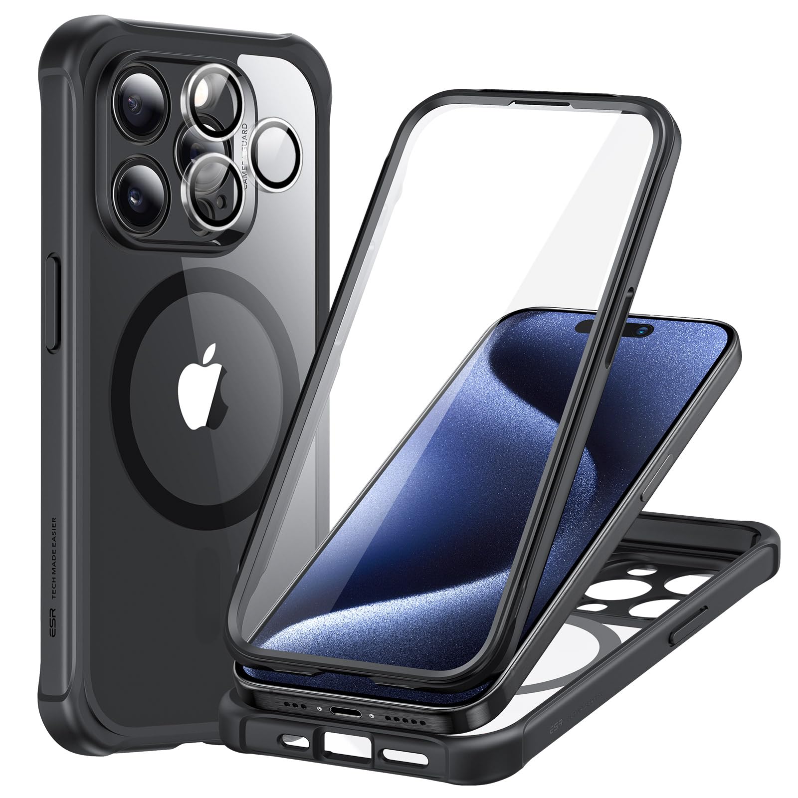 Foto 2 pulgar | Funda De Teléfono Esr Para Iphone 15 Pro Max Con Vidrio Templado Negro - Venta Internacional.