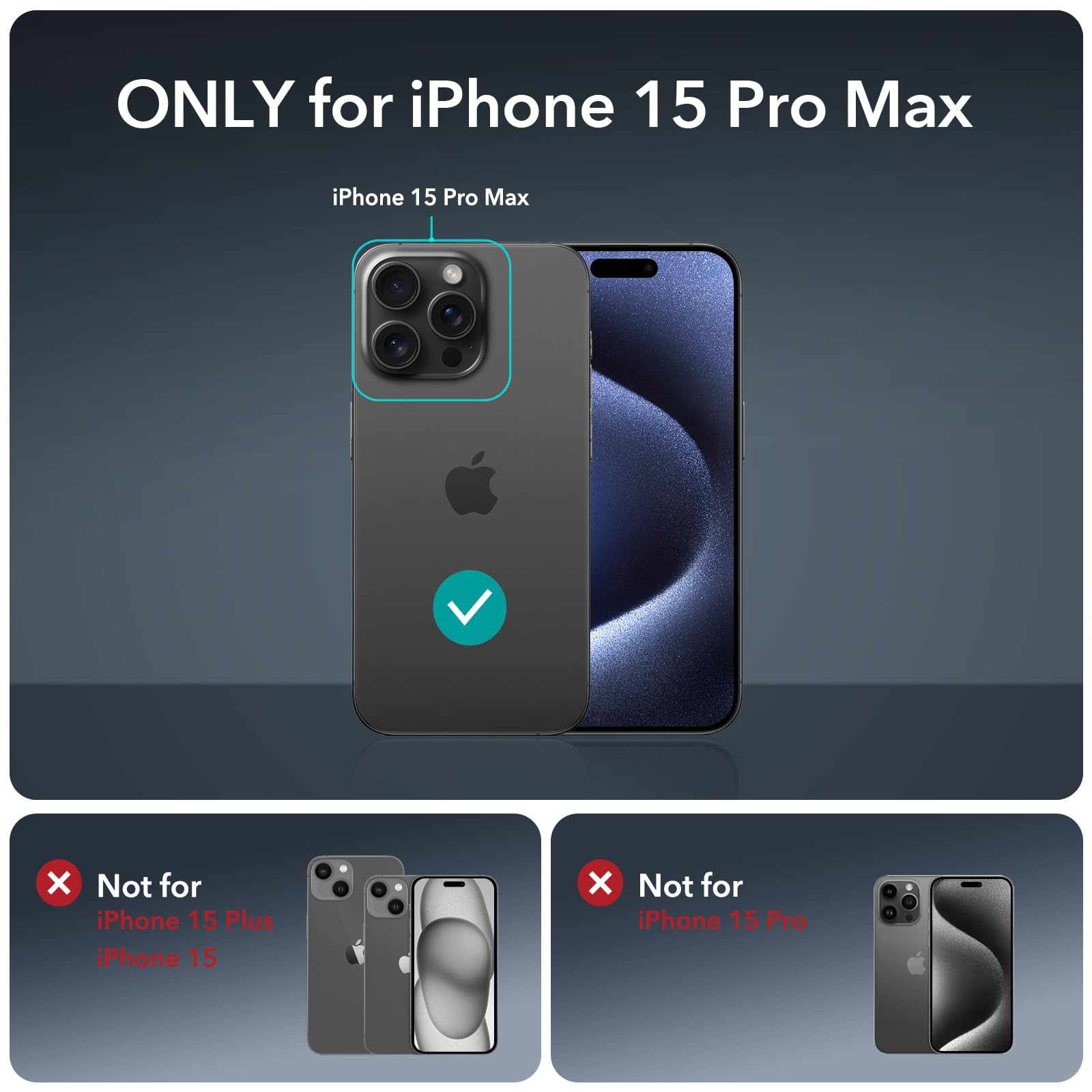 Foto 2 | Funda De Teléfono Esr Para Iphone 15 Pro Max Con Vidrio Templado Negro - Venta Internacional.