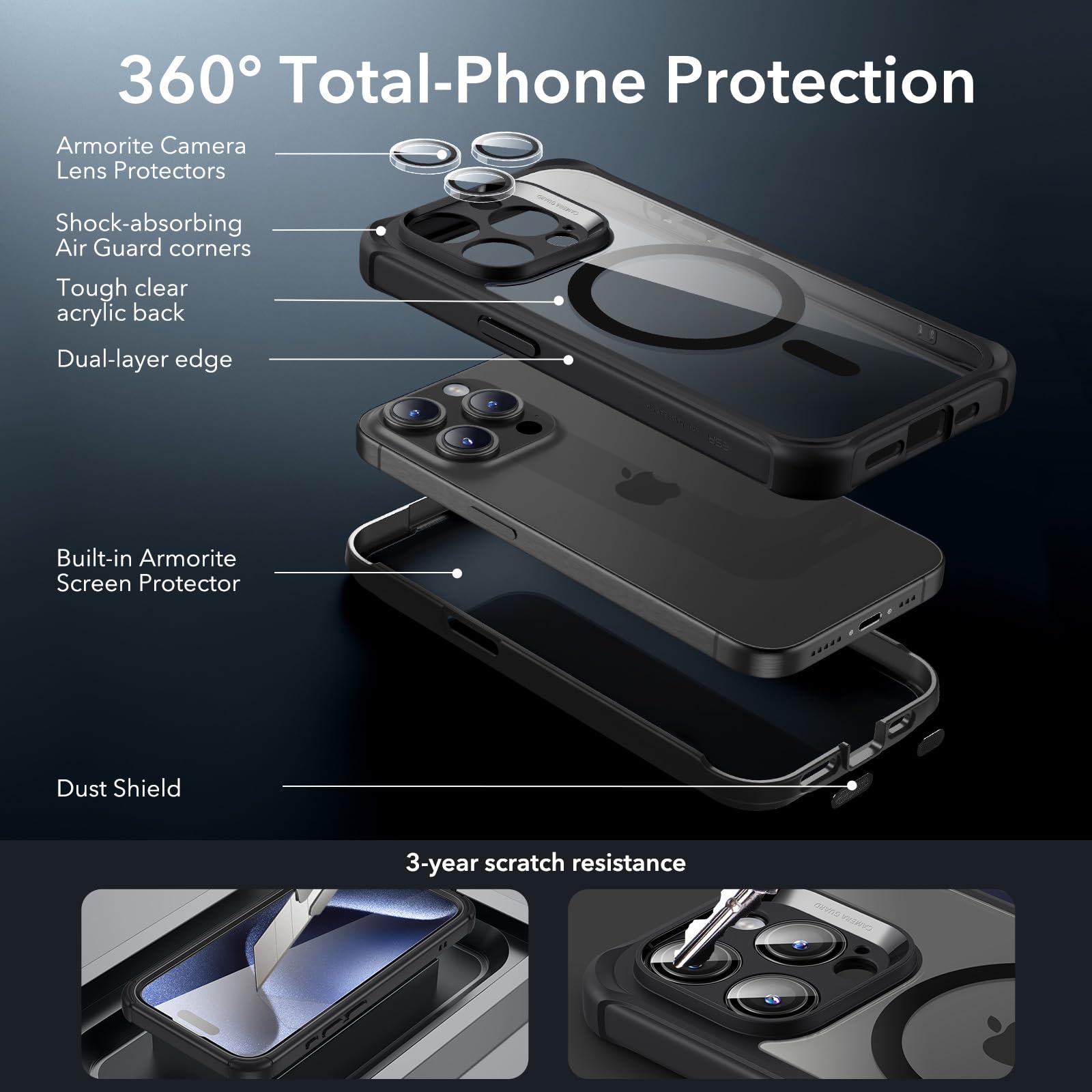 Foto 4 pulgar | Funda De Teléfono Esr Para Iphone 15 Pro Max Con Vidrio Templado Negro - Venta Internacional.