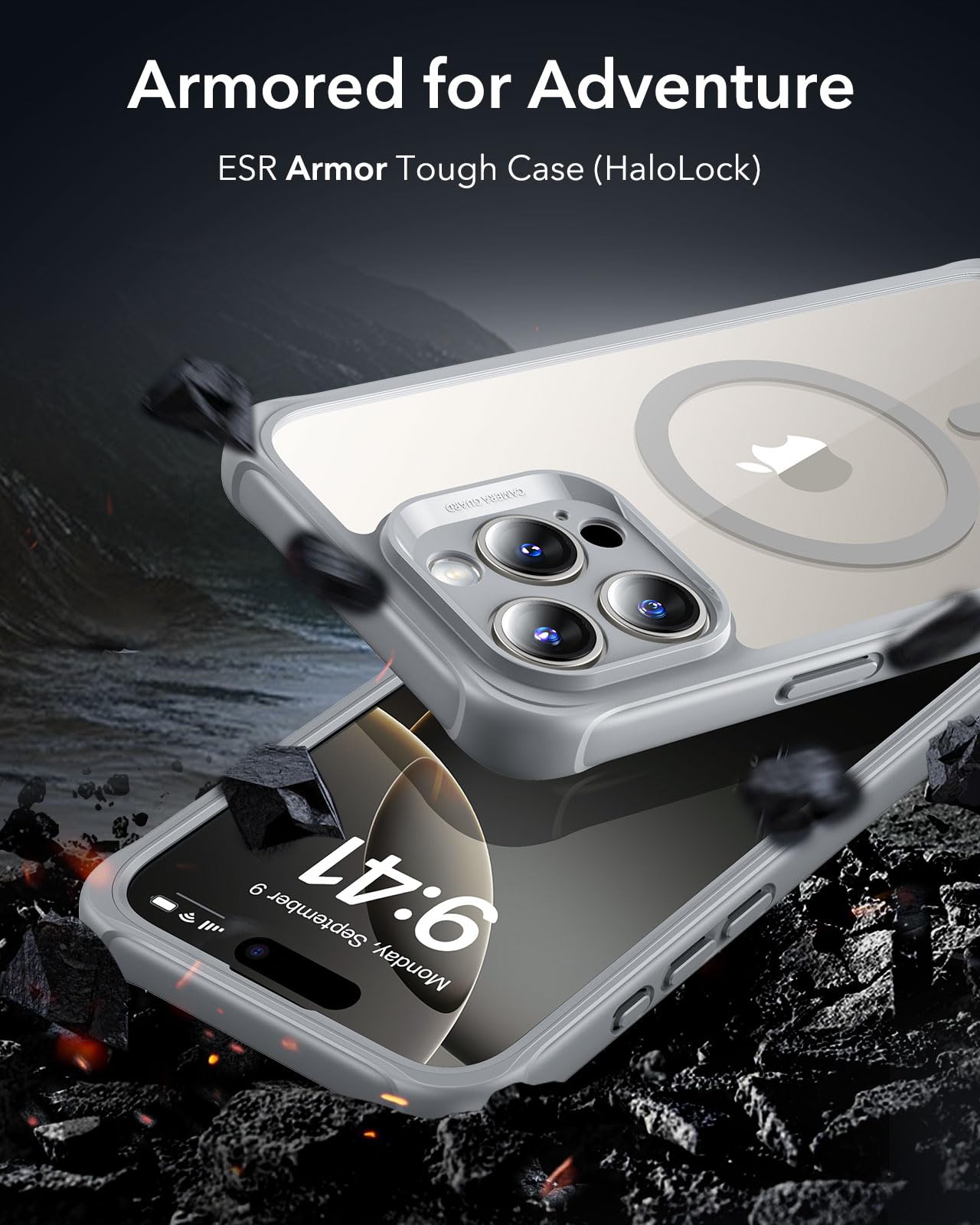 Foto 3 pulgar | Funda De Teléfono Esr Para Iphone 16 Pro Con Vidrio Templado Gris Transparente - Venta Internacional.