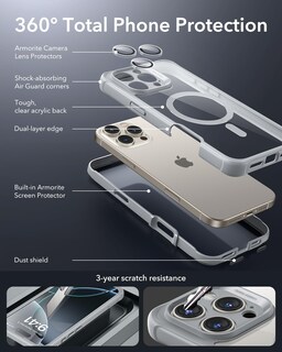 Foto 3 | Funda De Teléfono Esr Para Iphone 16 Pro Con Vidrio Templado Gris Transparente - Venta Internacional.