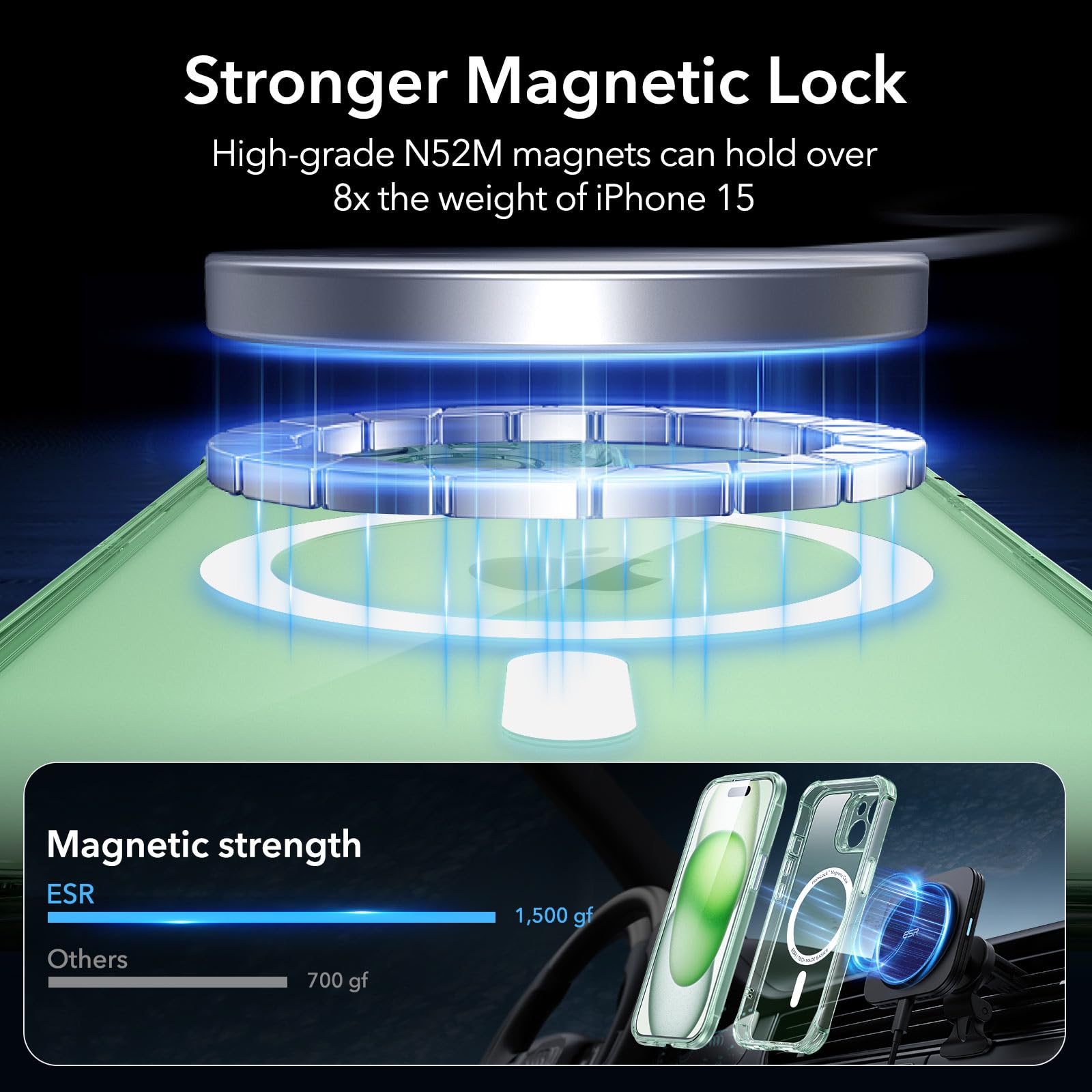 Foto 5 | Funda Magnética Esr Para Iphone 15 Con Vidrio Templado Transparente - Venta Internacional.