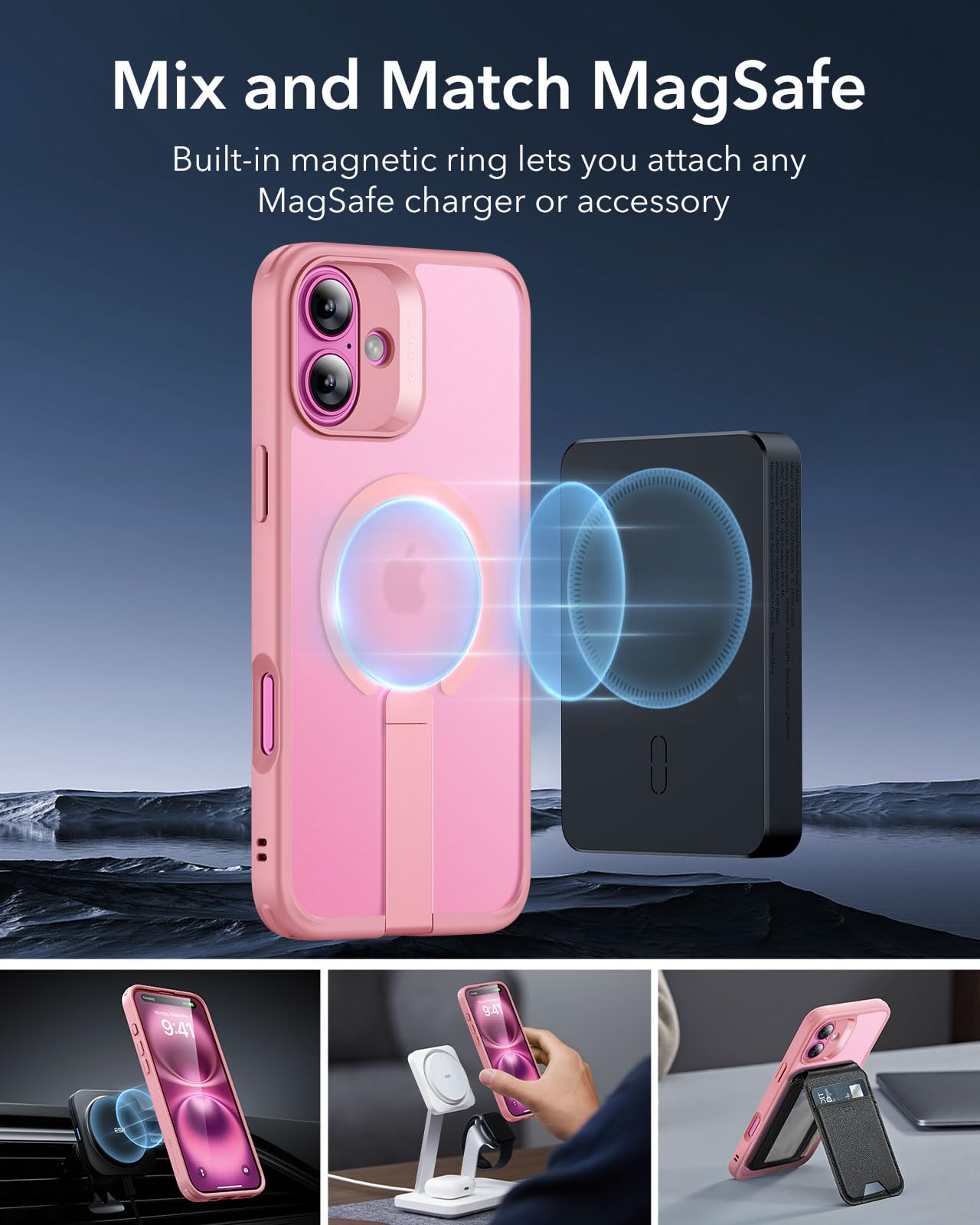 Foto 5 | Funda De Teléfono Esr Boost Series Para Iphone 16 Con Soporte Rosa - Venta Internacional.