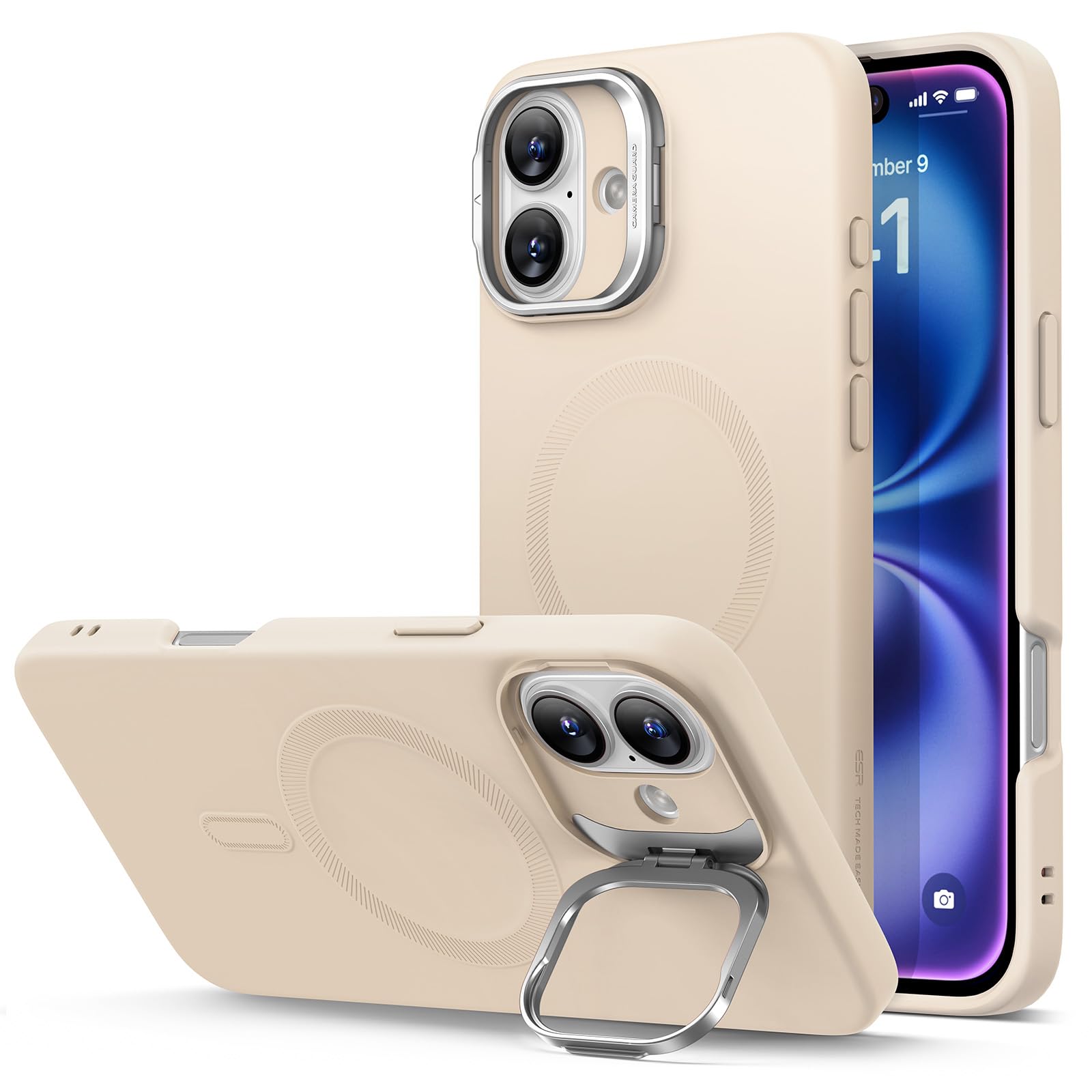 Foto 2 pulgar | Funda De Teléfono Esr Para Iphone 16 Plus De Silicona Con Soporte, Color Canela - Venta Internacional.