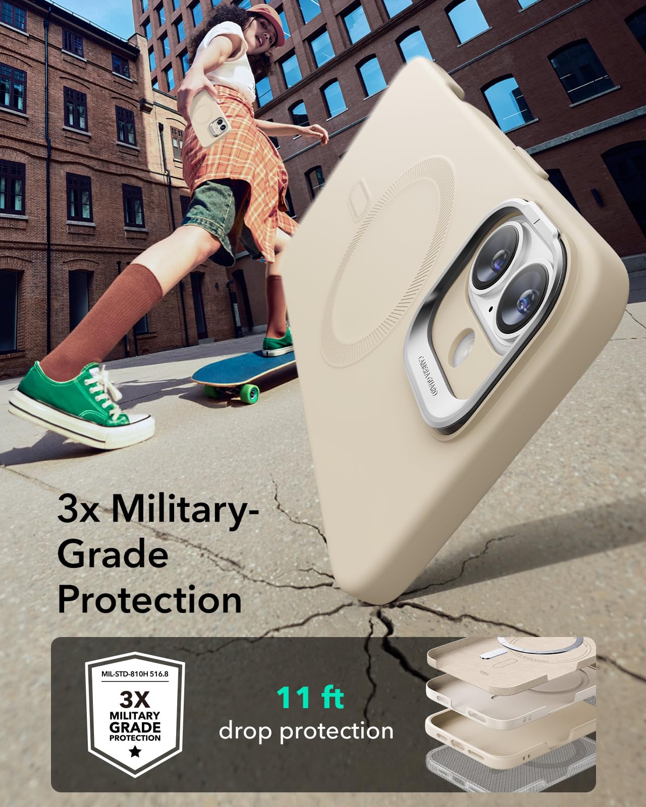 Foto 3 | Funda De Teléfono Esr Para Iphone 16 Plus De Silicona Con Soporte, Color Canela - Venta Internacional.