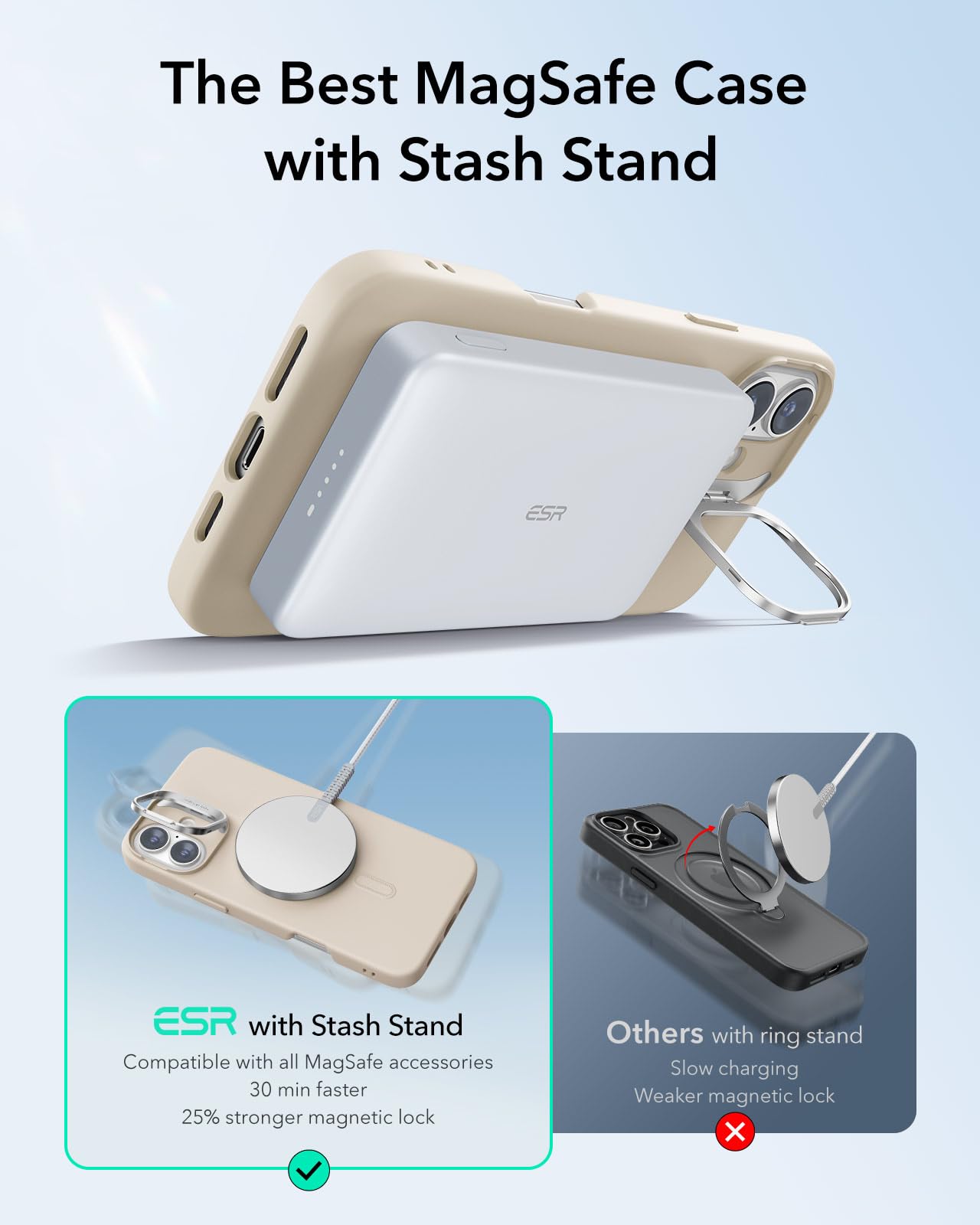 Foto 5 pulgar | Funda De Teléfono Esr Para Iphone 16 Plus De Silicona Con Soporte, Color Canela - Venta Internacional.