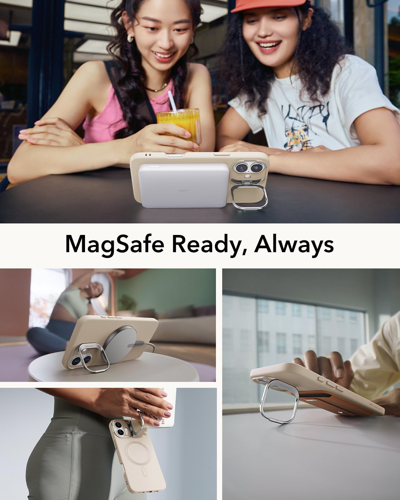 Foto 6 pulgar | Funda De Teléfono Esr Para Iphone 16 Plus De Silicona Con Soporte, Color Canela - Venta Internacional.