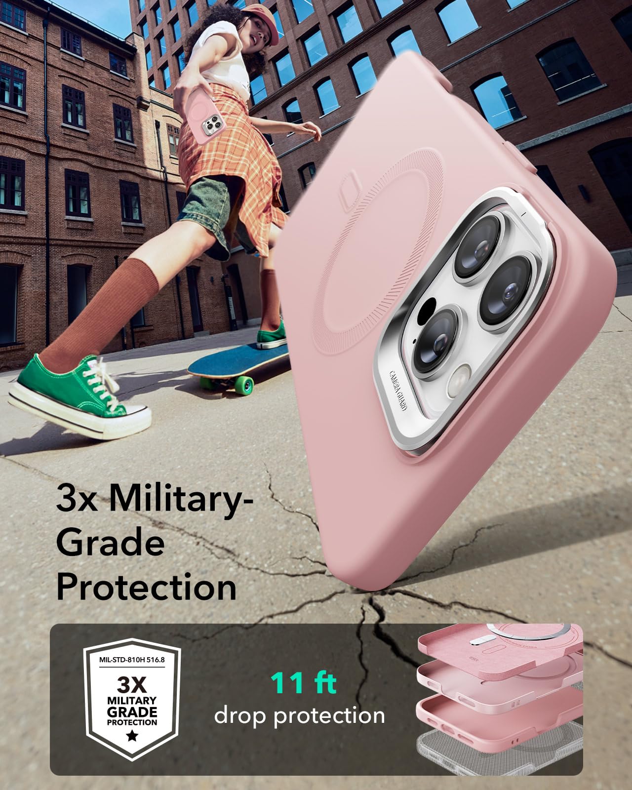 Foto 4 pulgar | Funda De Silicona Esr Con Soporte Para Iphone 16 Pro Max, Color Rosa - Venta Internacional.