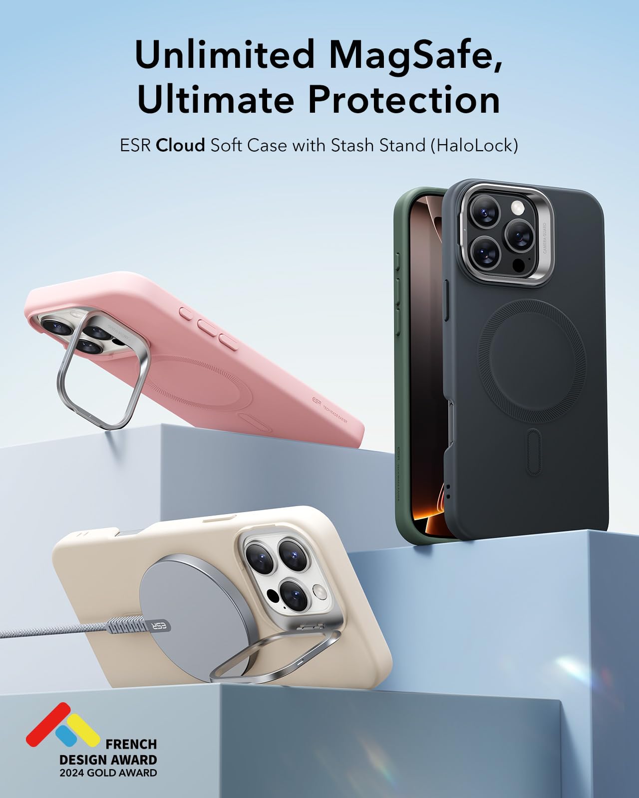 Foto 5 pulgar | Funda De Silicona Esr Con Soporte Para Iphone 16 Pro Max, Color Rosa - Venta Internacional.