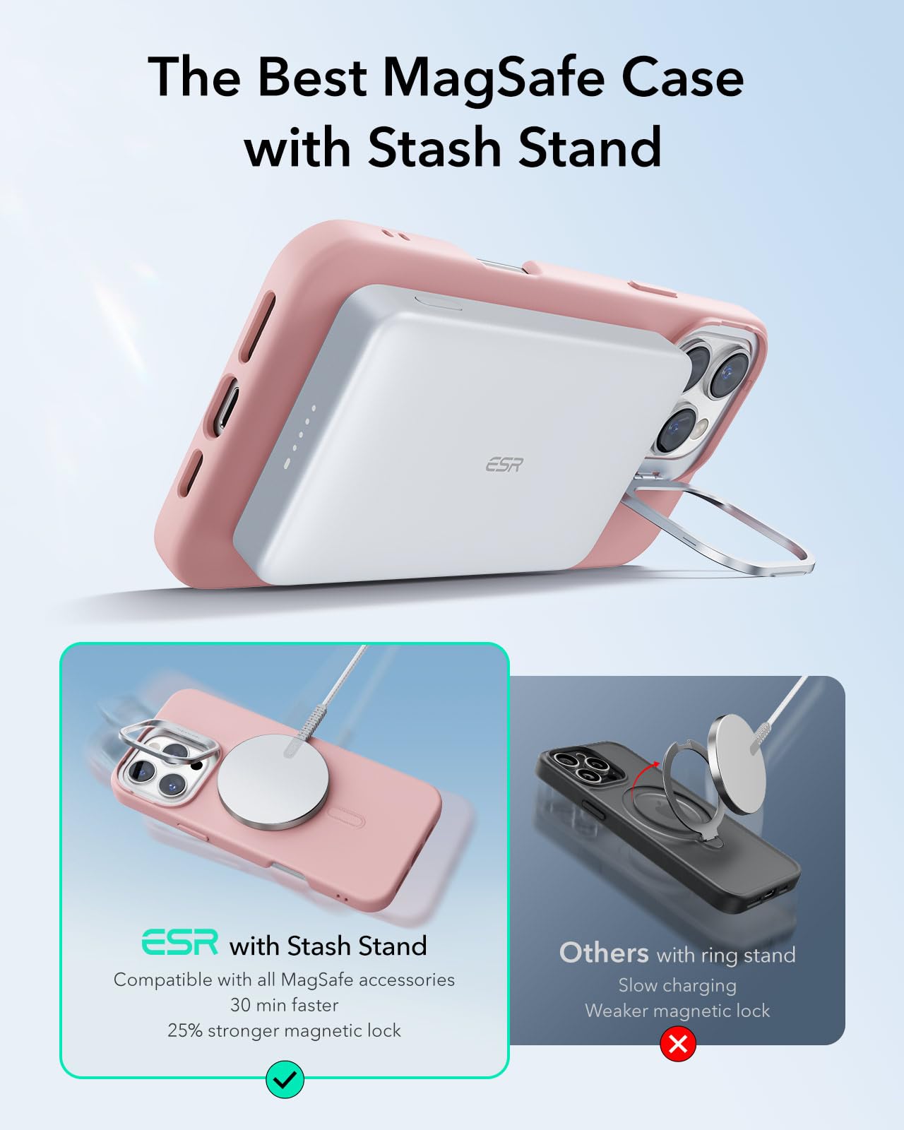 Foto 6 pulgar | Funda De Silicona Esr Con Soporte Para Iphone 16 Pro Max, Color Rosa - Venta Internacional.