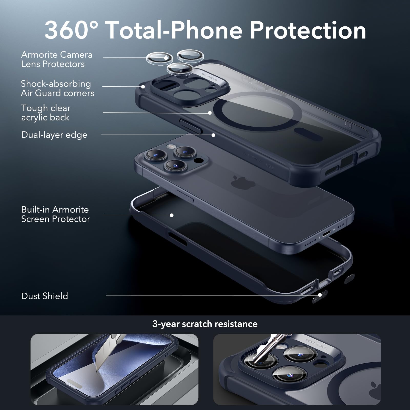 Foto 4 pulgar | Funda De Teléfono Esr Para Iphone 15 Pro Max Con Vidrio Templado Transparente - Venta Internacional.