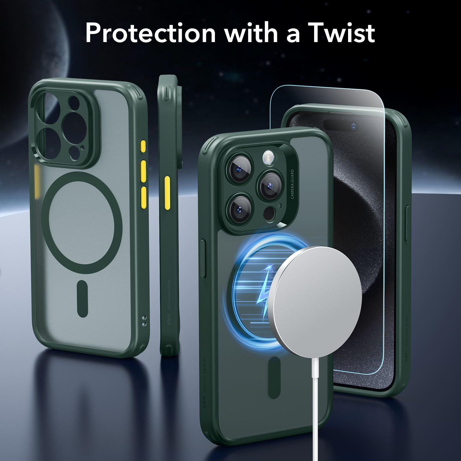 Foto 3 pulgar | Funda De Teléfono Esr Para Iphone 15 Pro, Color Verde Mate Translúcido - Venta Internacional.