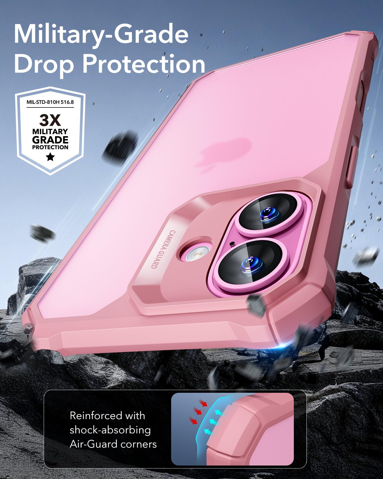 Foto 4 pulgar | Funda De Teléfono Esr Air Armor Series Para Iphone 16, Rosa Esmerilado - Venta Internacional.