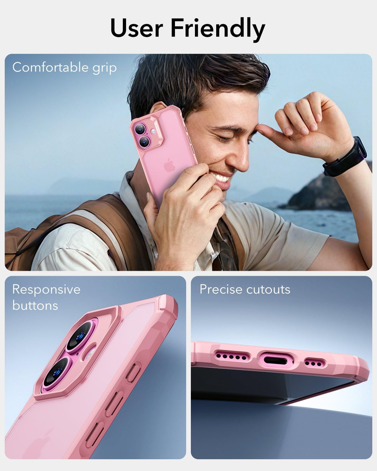 Foto 8 pulgar | Funda De Teléfono Esr Air Armor Series Para Iphone 16, Rosa Esmerilado - Venta Internacional.
