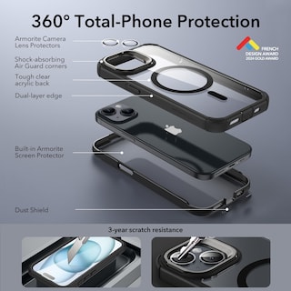 Foto 3 | Funda Esr Para Iphone 15 Con Soporte Magsafe De Cuerpo Completo, Color Negro Transparente - Venta Internacional.