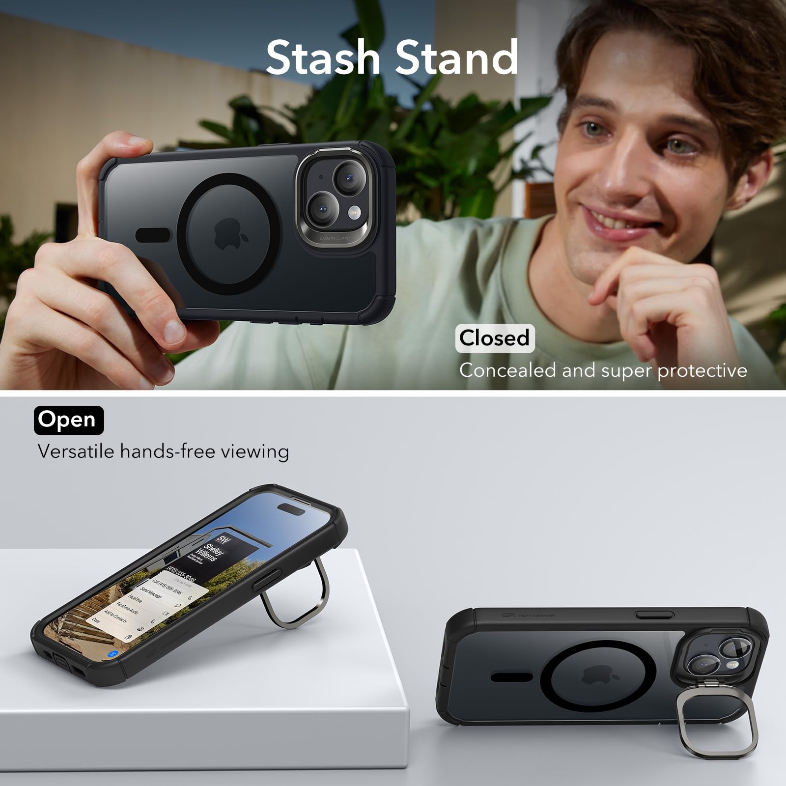 Foto 6 pulgar | Funda Esr Para Iphone 15 Con Soporte Magsafe De Cuerpo Completo, Color Negro Transparente - Venta Internacional.