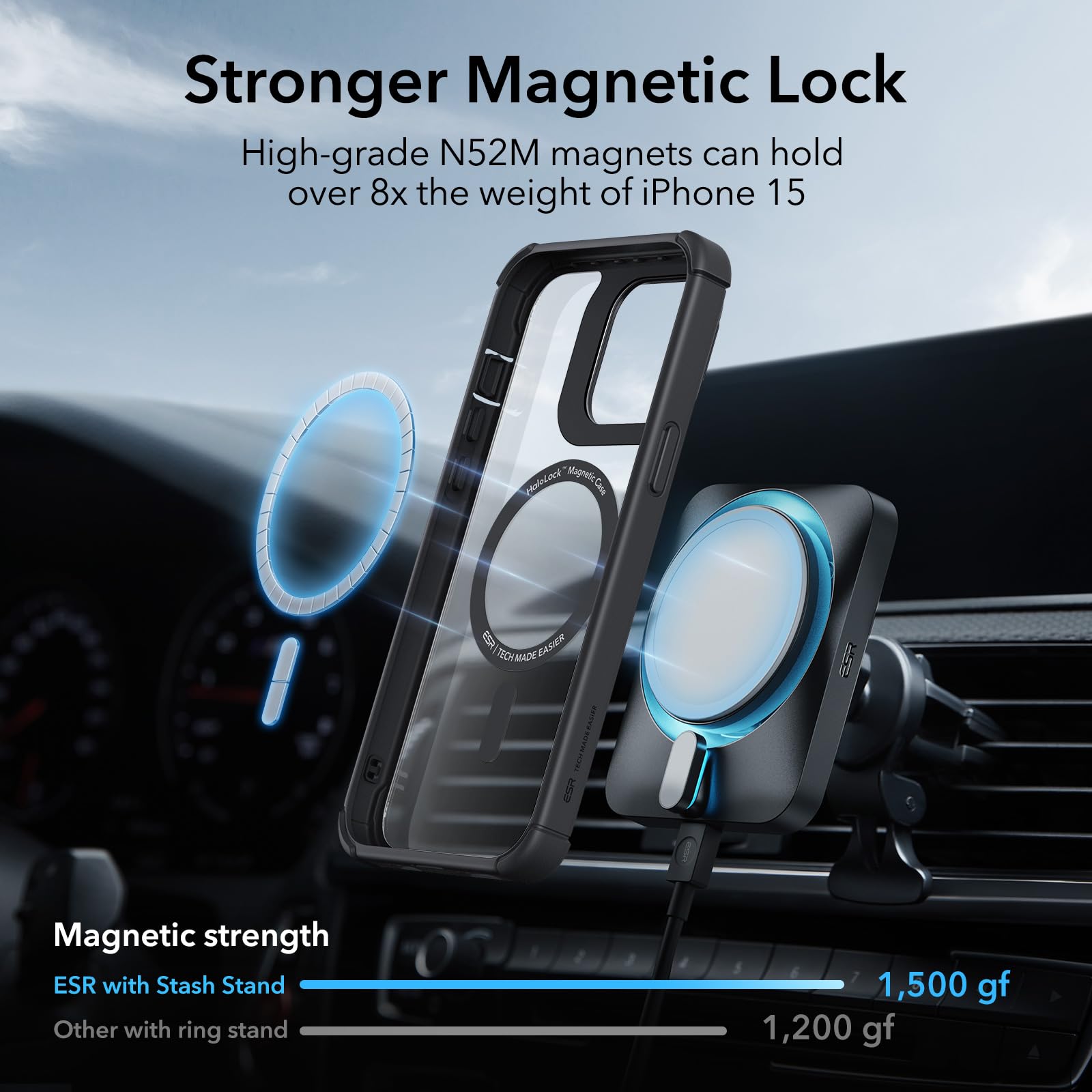 Foto 6 | Funda Esr Para Iphone 15 Con Soporte Magsafe De Cuerpo Completo, Color Negro Transparente - Venta Internacional.
