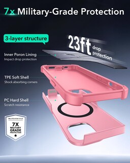 Foto 3 | Funda Esr Para Iphone 15 Con Soporte Para Iphone 15, Protección Contra Caídas De 7 M, Rosa - Venta Internacional.